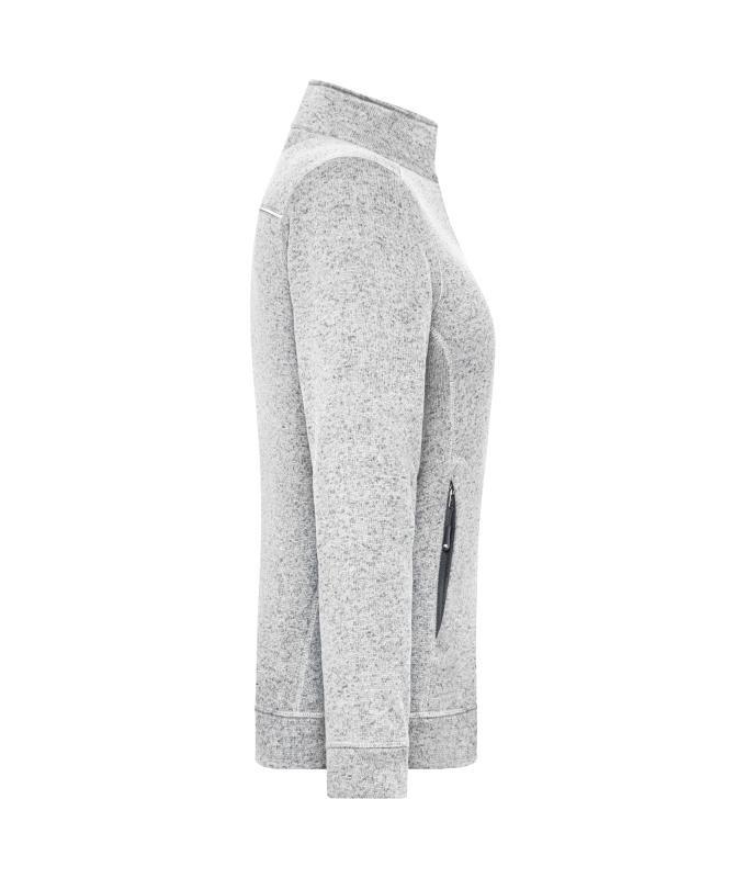 Damen Ladies' Knitted Workwear Fleece Jacket - SOLID - White-melange/carbon 10221