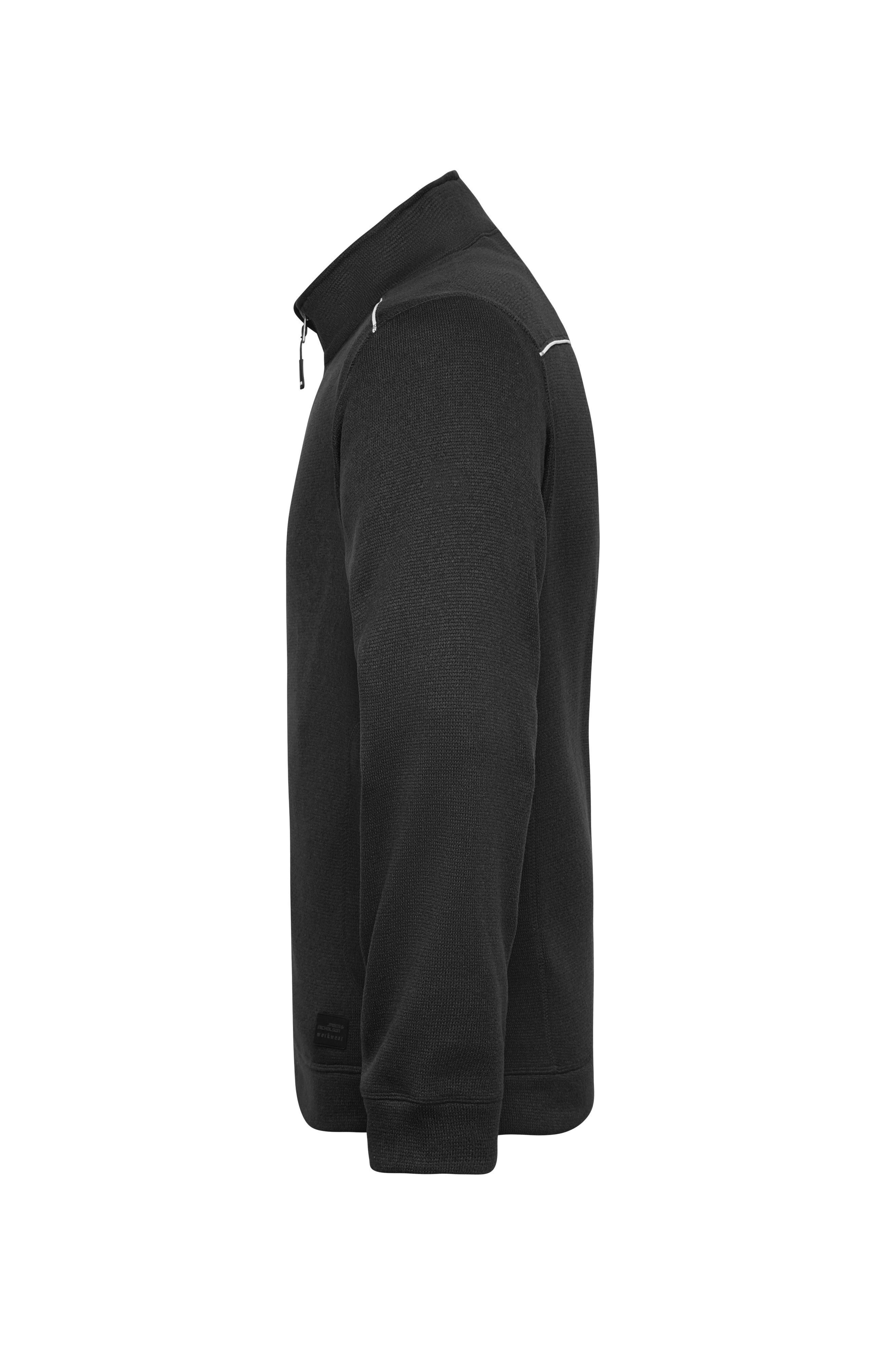 Men Men's Knitted Workwear Fleece Jacket - SOLID - Black/black ...