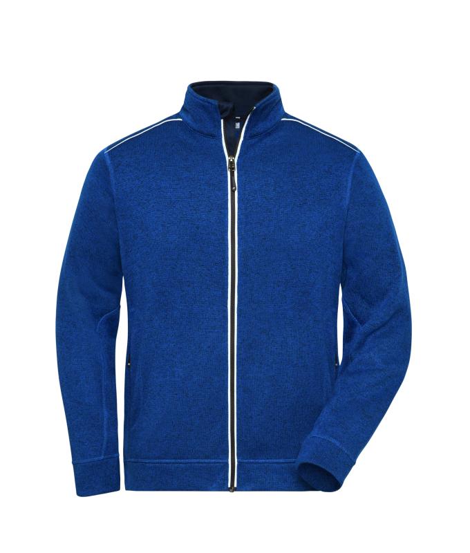 Men Men's Knitted Workwear Fleece Jacket - SOLID - Dark-royal-melange/navy 10222
