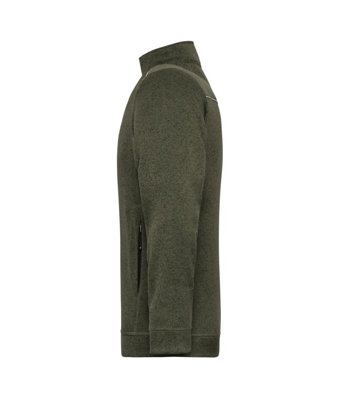 Men Men's Knitted Workwear Fleece Jacket - SOLID - Olive-melange/black 10222