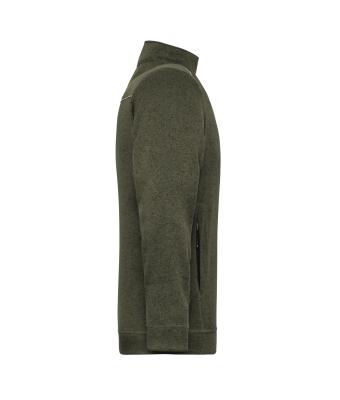 Men Men's Knitted Workwear Fleece Jacket - SOLID - Olive-melange/black 10222