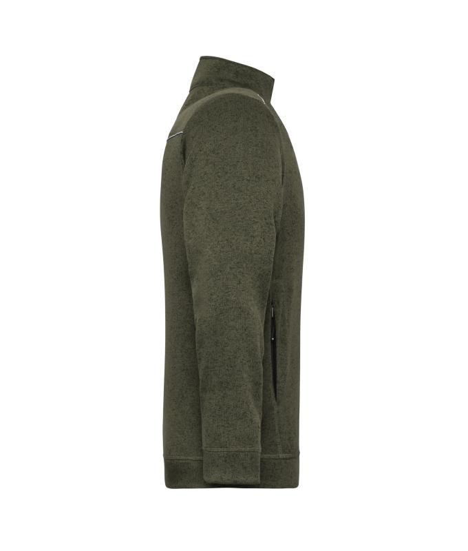 Men Men's Knitted Workwear Fleece Jacket - SOLID - Olive-melange/black 10222