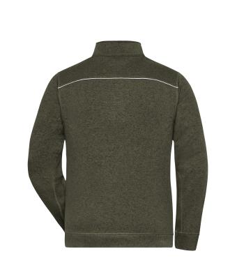 Men Men's Knitted Workwear Fleece Jacket - SOLID - Olive-melange/black 10222