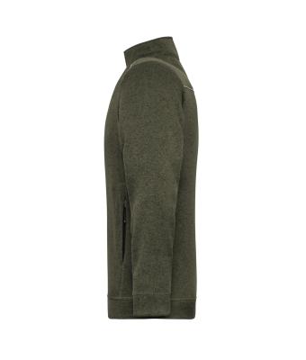 Herren Men's Knitted Workwear Fleece Jacket - SOLID - Olive-melange/black 10222