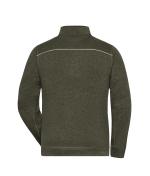 Herren Men's Knitted Workwear Fleece Jacket - SOLID - Olive-melange/black 10222