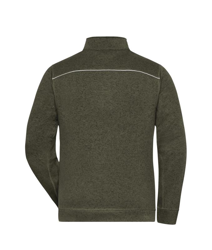 Herren Men's Knitted Workwear Fleece Jacket - SOLID - Olive-melange/black 10222