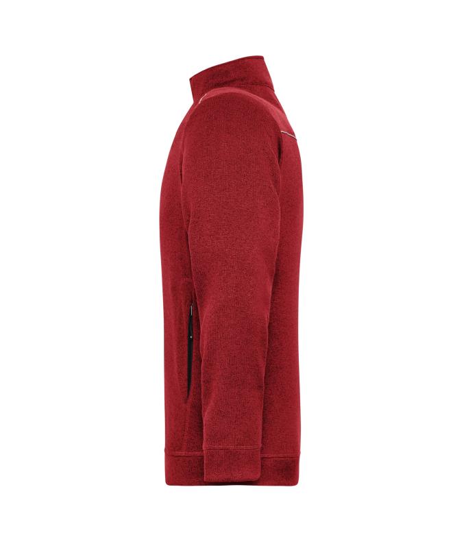 Men Men's Knitted Workwear Fleece Jacket - SOLID - Red-melange/black 10222