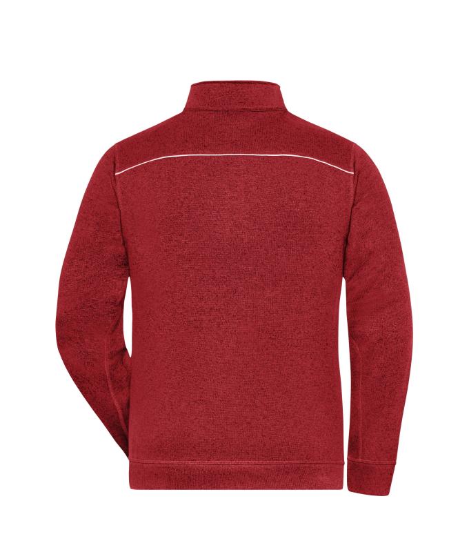 Men Men's Knitted Workwear Fleece Jacket - SOLID - Red-melange/black 10222