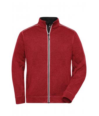Men Men's Knitted Workwear Fleece Jacket - SOLID - Red-melange/black 10222