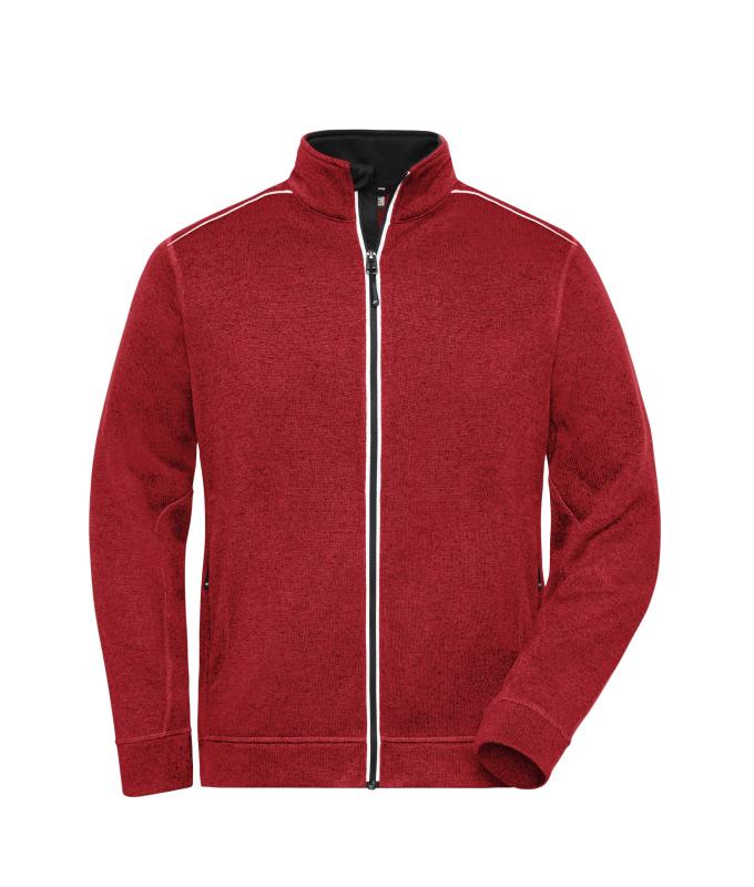 Men Men's Knitted Workwear Fleece Jacket - SOLID - Red-melange/black 10222