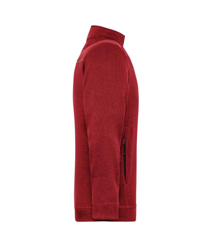 Herren Men's Knitted Workwear Fleece Jacket - SOLID - Red-melange/black 10222