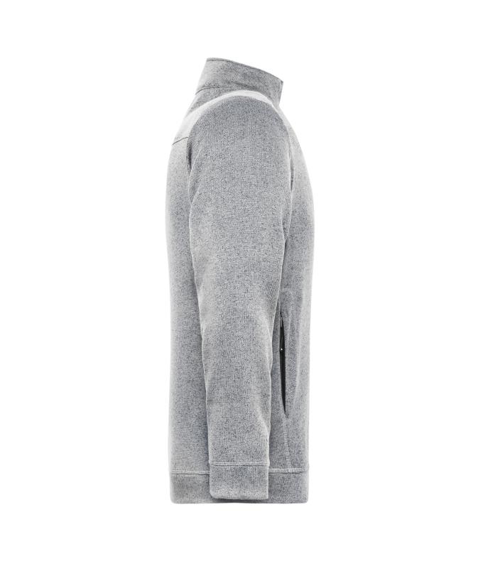 Herren Men's Knitted Workwear Fleece Jacket - SOLID - White-melange/carbon 10222