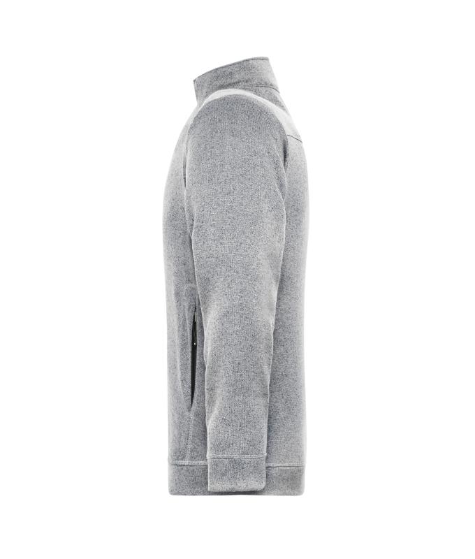 Men Men's Knitted Workwear Fleece Jacket - SOLID - White-melange/carbon 10222