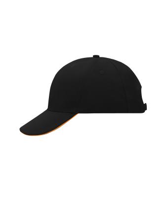 Unisex 6 Panel Sandwich Cap Black/orange 7590