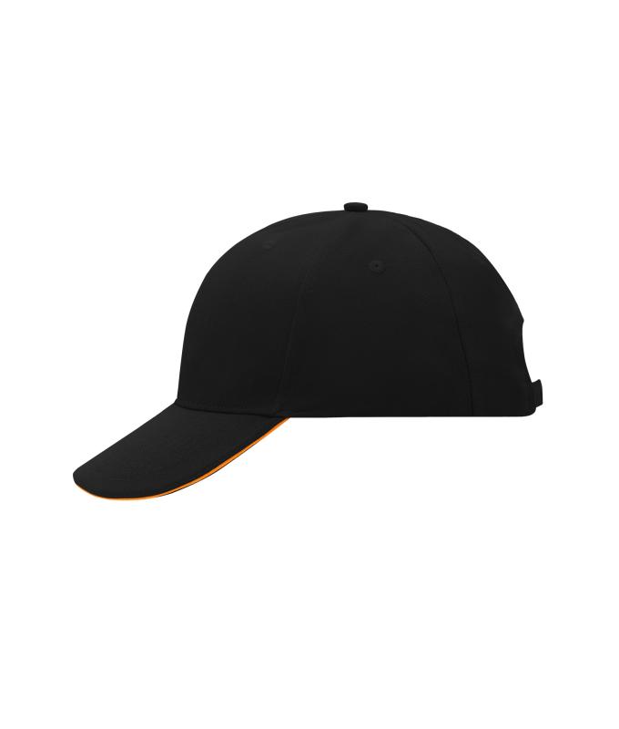 Unisex 6 Panel Sandwich Cap Black/orange 7590