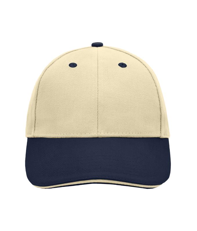 Unisex 6 Panel Sandwich Cap Beige/navy/beige 7590
