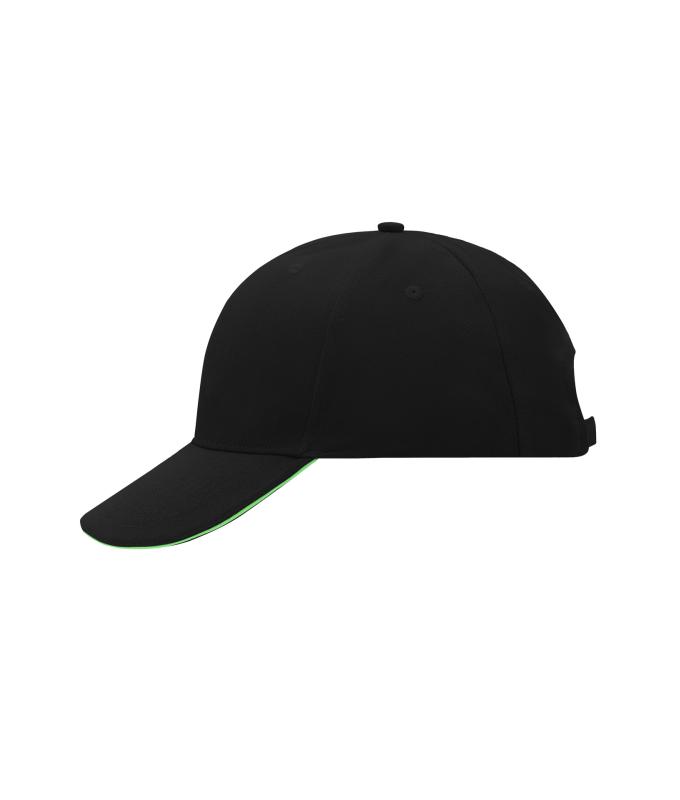 Unisex 6 Panel Sandwich Cap Black/lime-green 7590