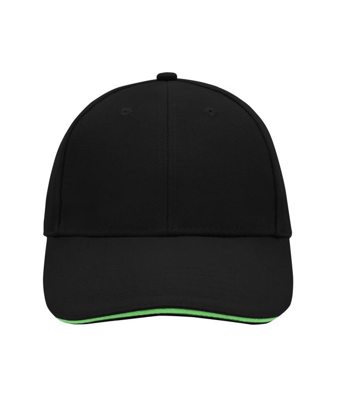 Unisex 6 Panel Sandwich Cap Black/lime-green 7590