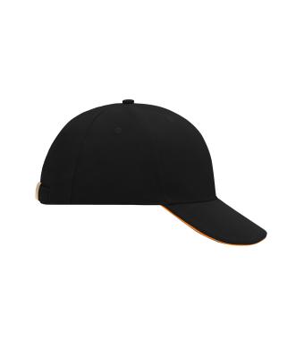 Unisex 6 Panel Sandwich Cap Black/orange 7590