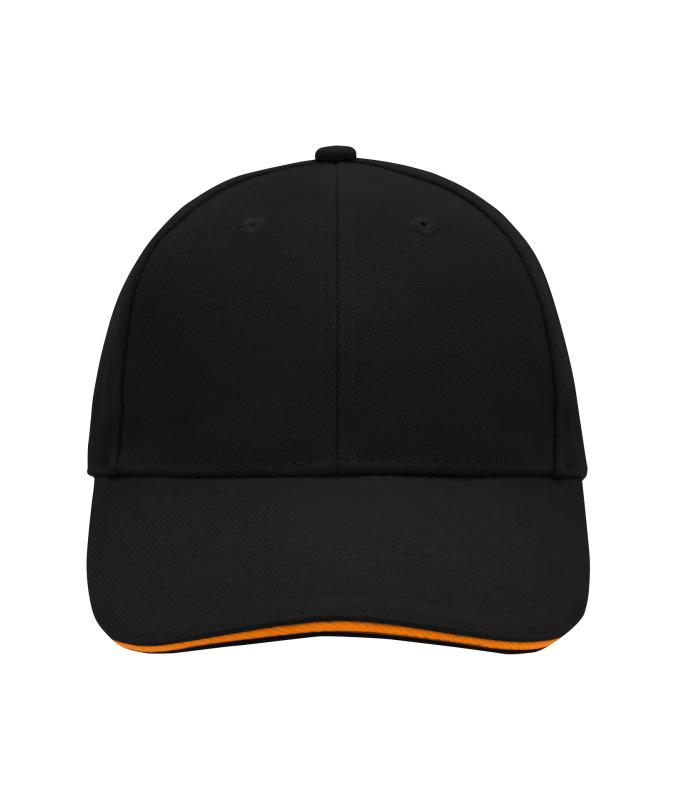 Unisex 6 Panel Sandwich Cap Black/orange 7590