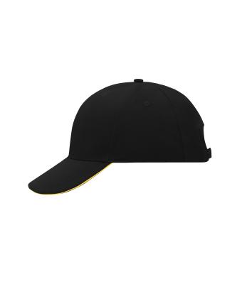 Unisex 6 Panel Sandwich Cap Black/yellow 7590