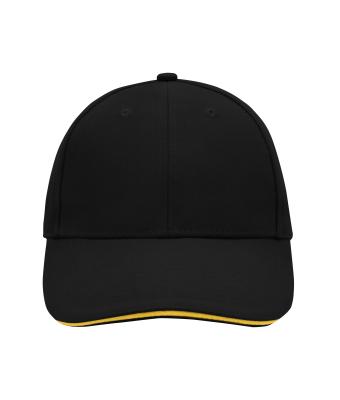 Unisex 6 Panel Sandwich Cap Black/yellow 7590